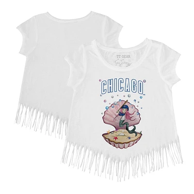 Girls Toddler Tiny Turnip White Chicago Cubs Mermaid Fringe T-Shirt