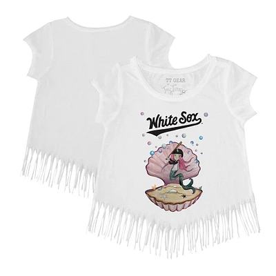 Girls Toddler Tiny Turnip White Chicago Sox Mermaid Fringe T-Shirt