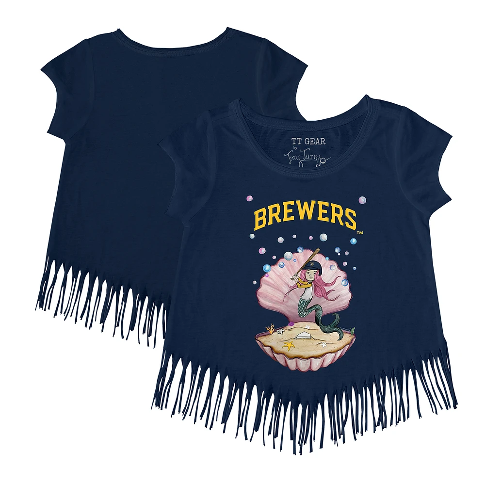 Girls Toddler Tiny Turnip Navy Milwaukee Brewers Mermaid Fringe T-Shirt