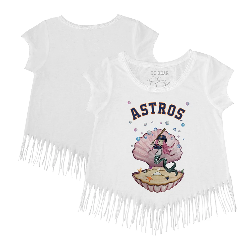Girls Toddler Tiny Turnip White Houston Astros Mermaid Fringe T-Shirt