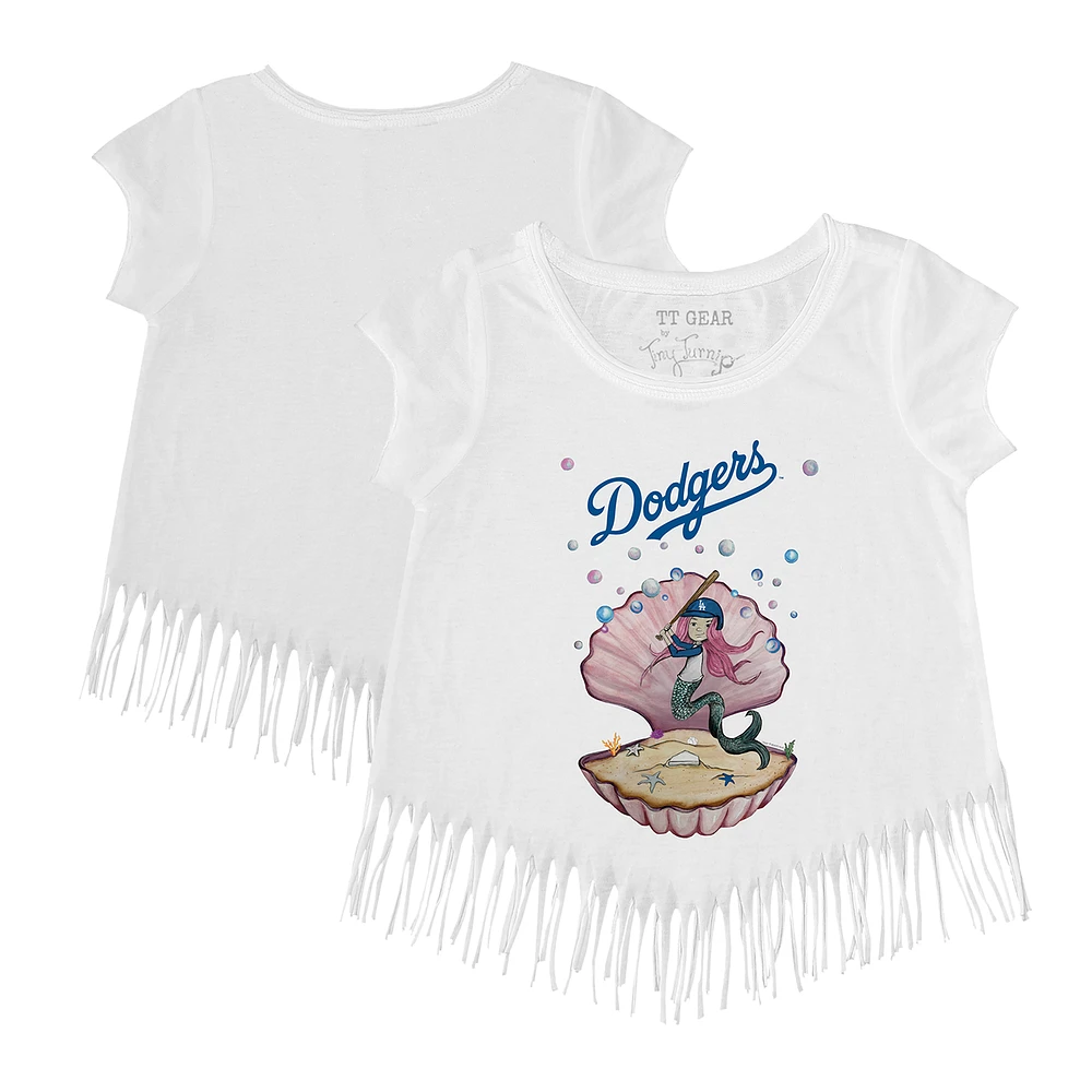 Girls Toddler Tiny Turnip White Los Angeles Dodgers Mermaid Fringe T-Shirt