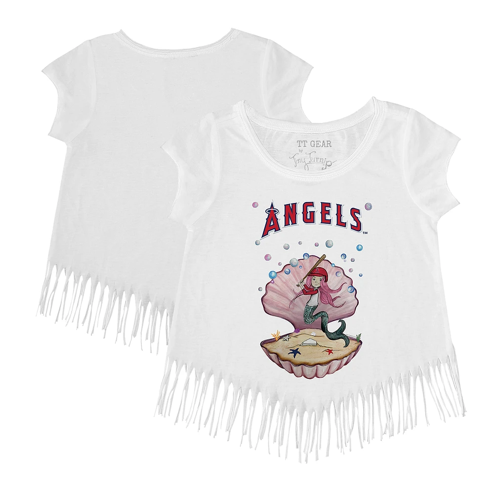 Girls Toddler Tiny Turnip White Los Angeles Angels Mermaid Fringe T-Shirt