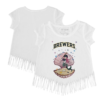 Girls Toddler Tiny Turnip White Milwaukee Brewers Mermaid Fringe T-Shirt