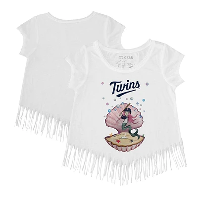 Girls Toddler Tiny Turnip White Minnesota Twins Mermaid Fringe T-Shirt