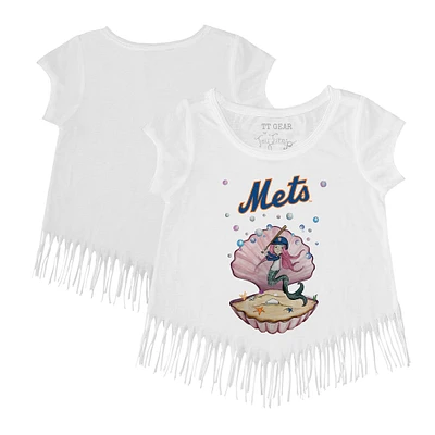 Girls Toddler Tiny Turnip White New York Mets Mermaid Fringe T-Shirt