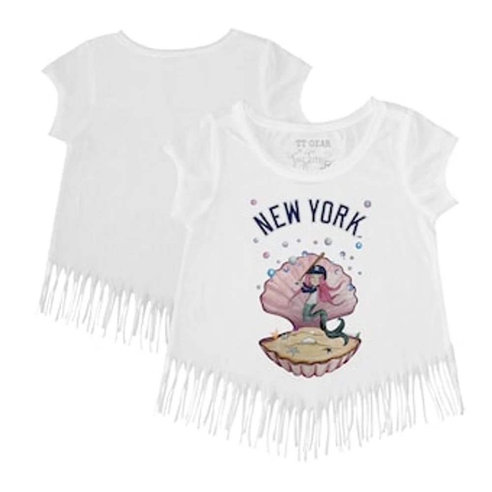 Girls Toddler Tiny Turnip White New York Yankees Mermaid Fringe T-Shirt