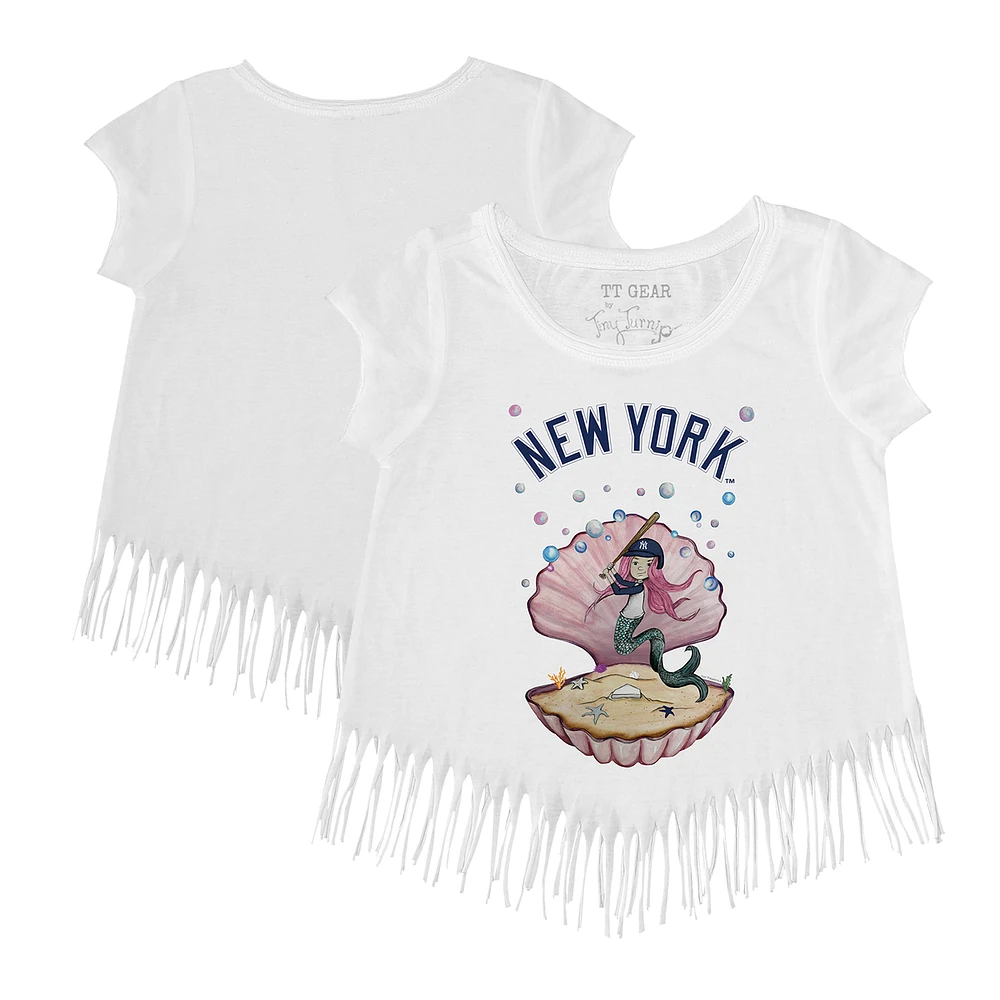Girls Toddler Tiny Turnip White New York Yankees Mermaid Fringe T-Shirt