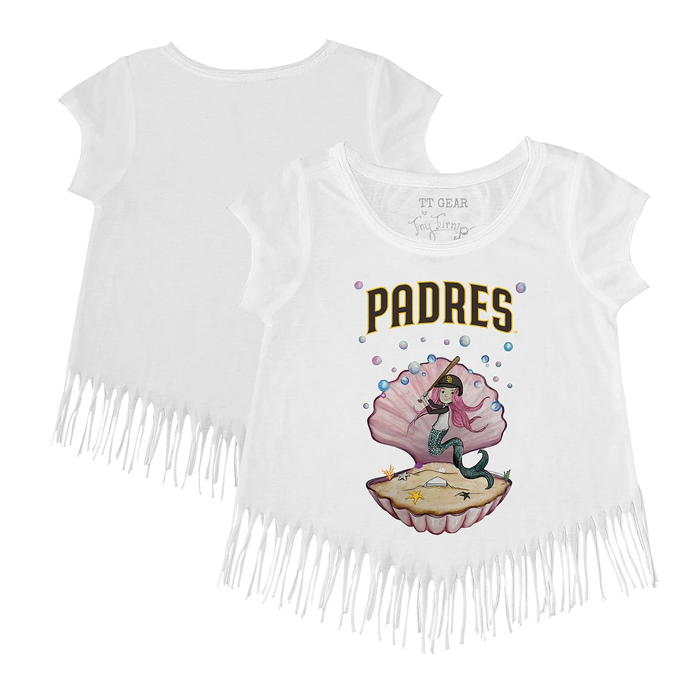 Girls Toddler Tiny Turnip White San Diego Padres Mermaid Fringe T-Shirt