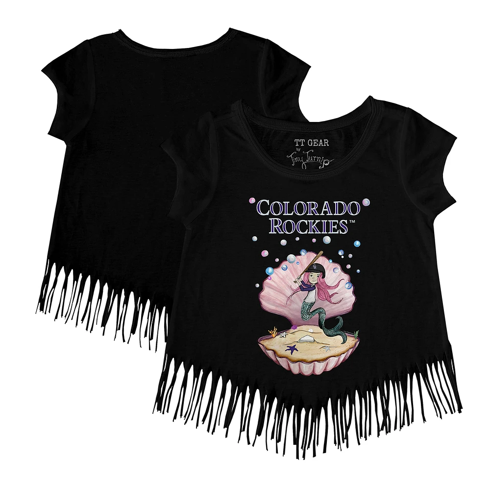 Girls Toddler Tiny Turnip Black Colorado Rockies Mermaid Fringe T-Shirt