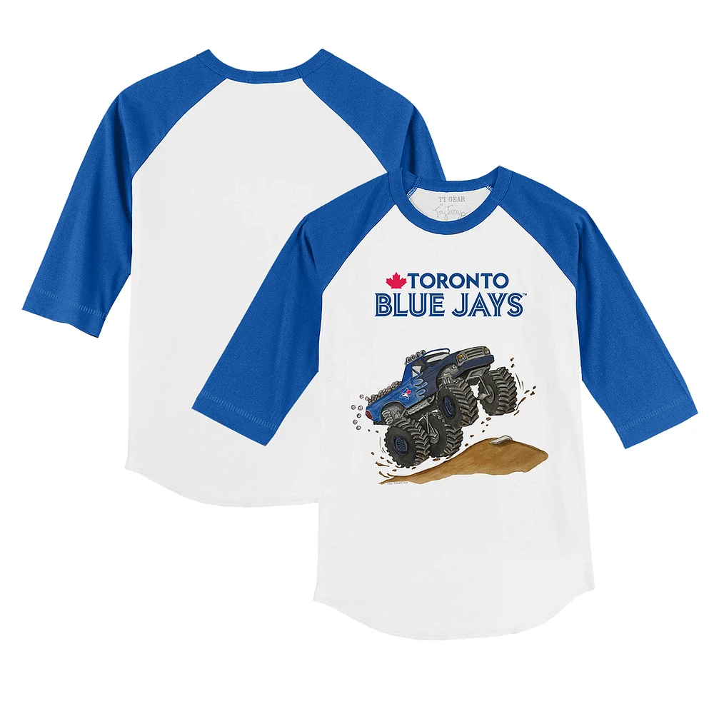 Toddler Tiny Turnip White/Royal Toronto Blue Jays Monster Truck 3/4-Sleeve Raglan T-Shirt