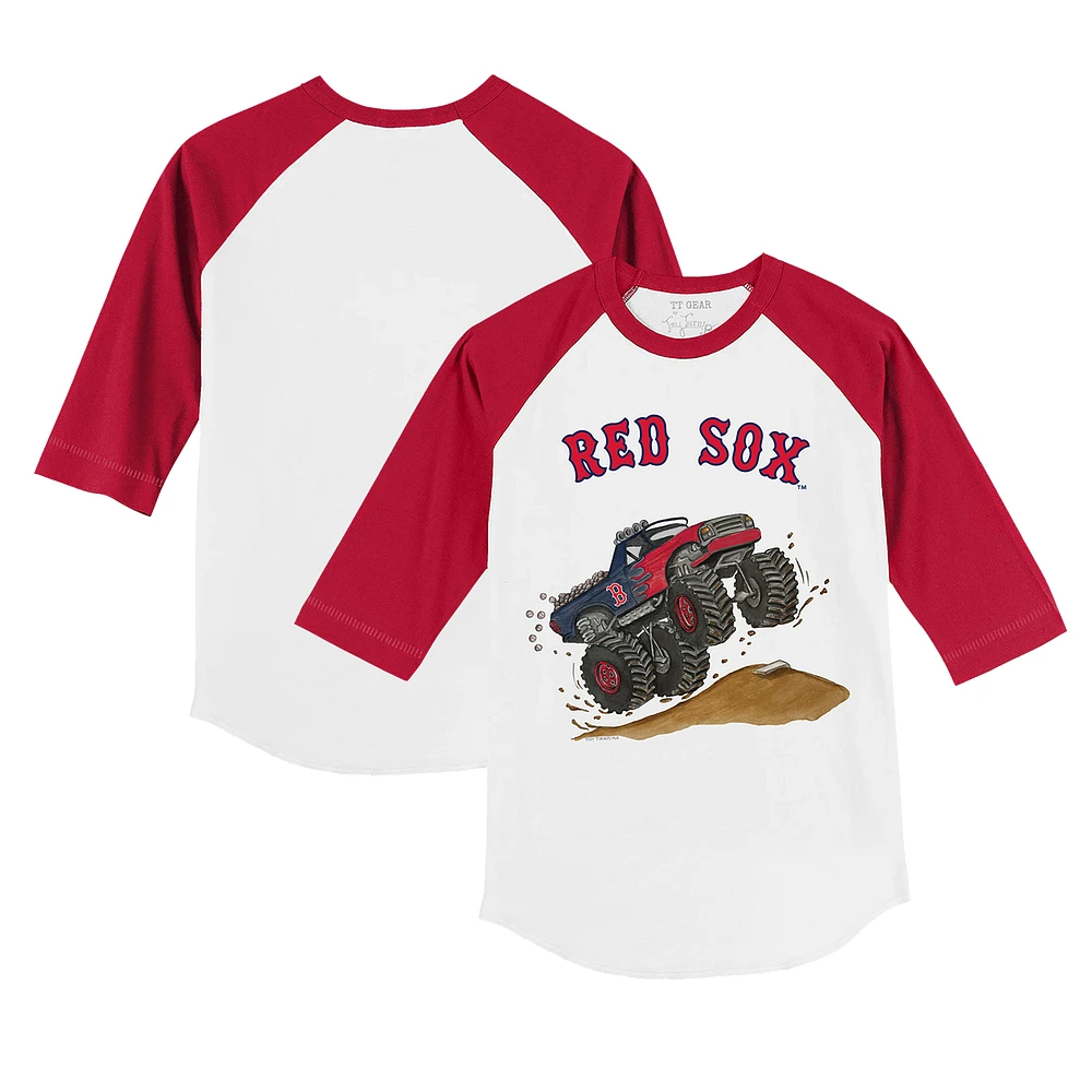 Toddler Tiny Turnip White/Red Boston Red Sox Monster Truck 3/4-Sleeve Raglan T-Shirt