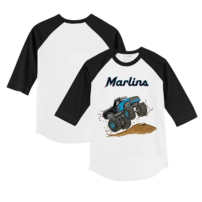 Toddler Tiny Turnip White/Black Miami Marlins Monster Truck 3/4-Sleeve Raglan T-Shirt