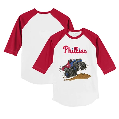 Toddler Tiny Turnip White/Red Philadelphia Phillies Monster Truck 3/4-Sleeve Raglan T-Shirt