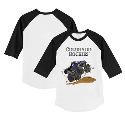 Toddler Tiny Turnip White/Black Colorado Rockies Monster Truck 3/4-Sleeve Raglan T-Shirt
