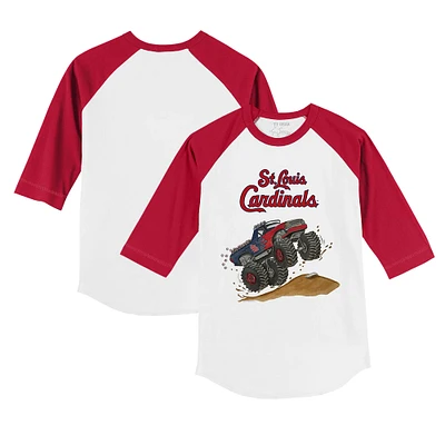 Toddler Tiny Turnip White/Red St. Louis Cardinals Monster Truck 3/4-Sleeve Raglan T-Shirt