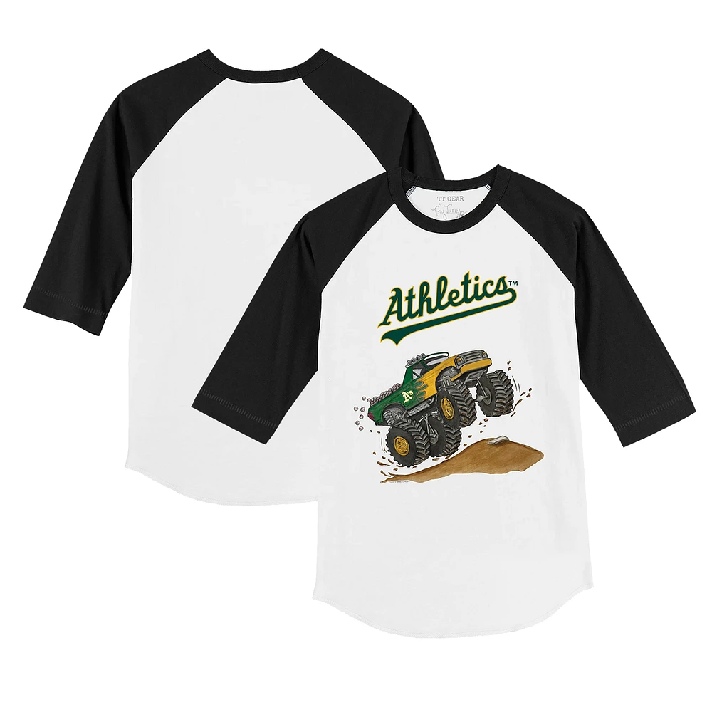 Toddler Tiny Turnip White/Black Athletics Monster Truck 3/4-Sleeve Raglan T-Shirt