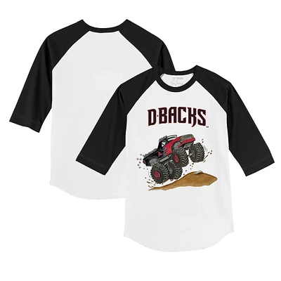 Toddler Tiny Turnip White/Black Arizona Diamondbacks Monster Truck 3/4-Sleeve Raglan T-Shirt