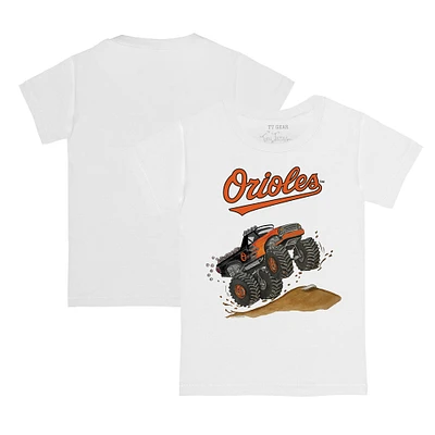 Toddler Tiny Turnip White Baltimore Orioles Monster Truck T-Shirt