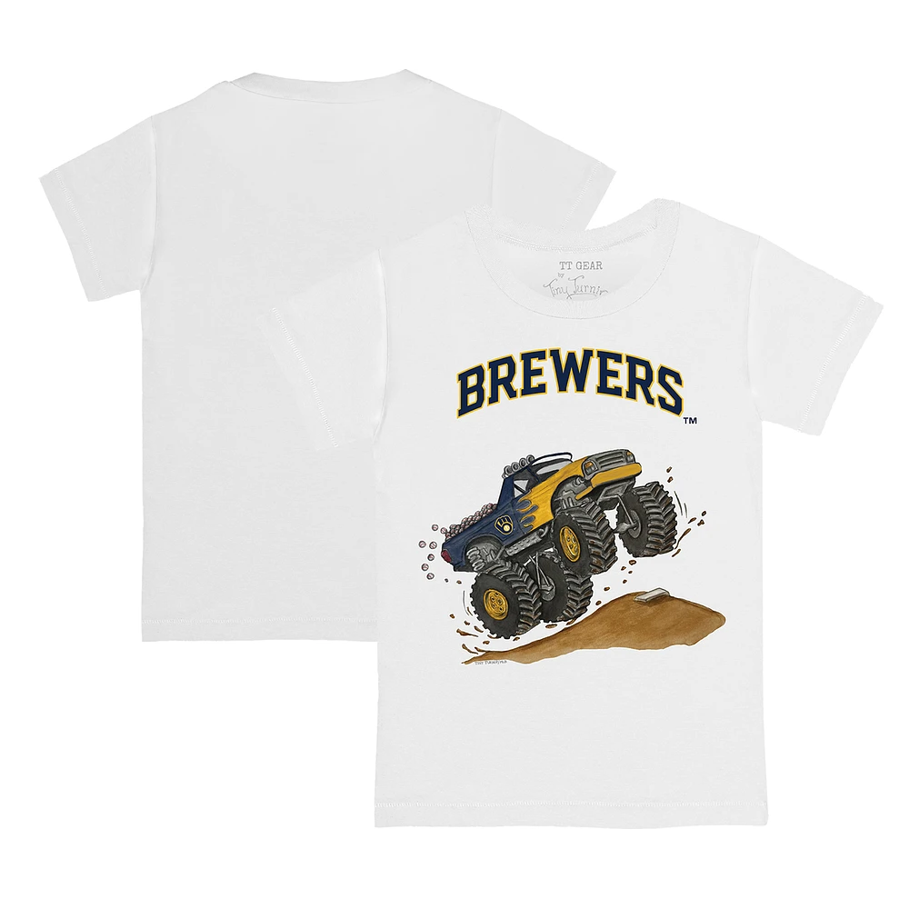 Toddler Tiny Turnip White Milwaukee Brewers Monster Truck T-Shirt