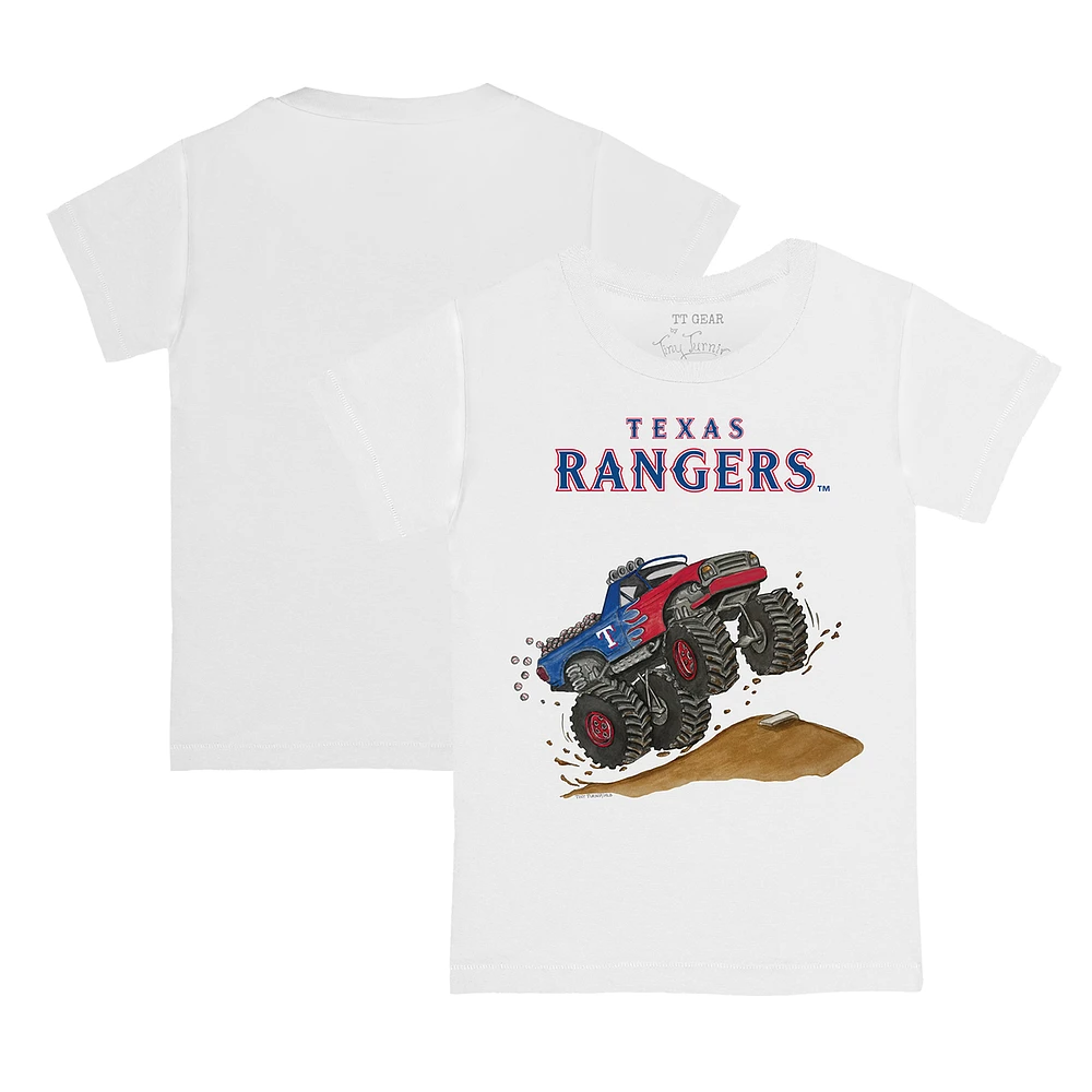 Toddler Tiny Turnip White Texas Rangers Monster Truck T-Shirt