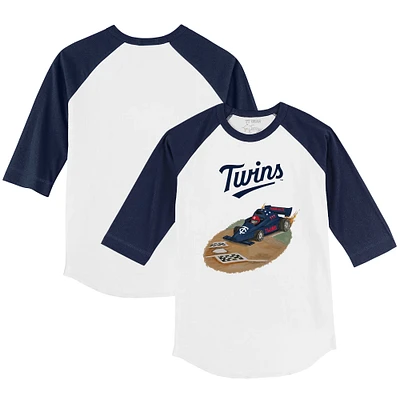 Toddler Tiny Turnip White/Navy Minnesota Twins Race Car 3/4-Sleeve Raglan T-Shirt