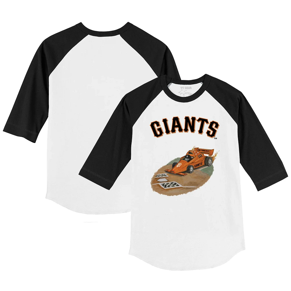 Toddler Tiny Turnip White/Black San Francisco Giants Race Car 3/4-Sleeve Raglan T-Shirt