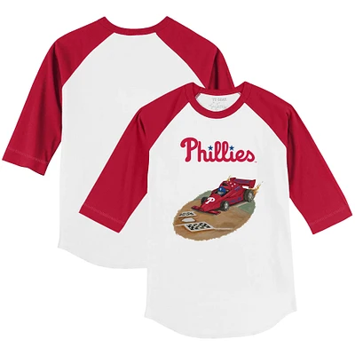 Toddler Tiny Turnip White/Red Philadelphia Phillies Race Car 3/4-Sleeve Raglan T-Shirt