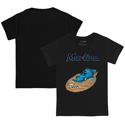 Toddler Tiny Turnip Black Miami Marlins Race Car T-Shirt