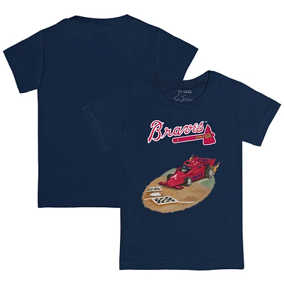 Toddler Tiny Turnip Navy Atlanta Braves Race Car T-Shirt