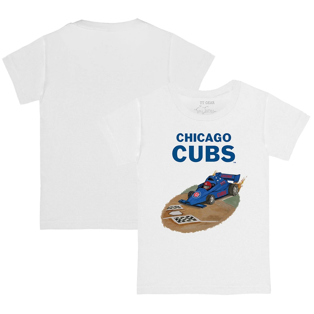 Toddler Tiny Turnip White Chicago Cubs Race Car T-Shirt