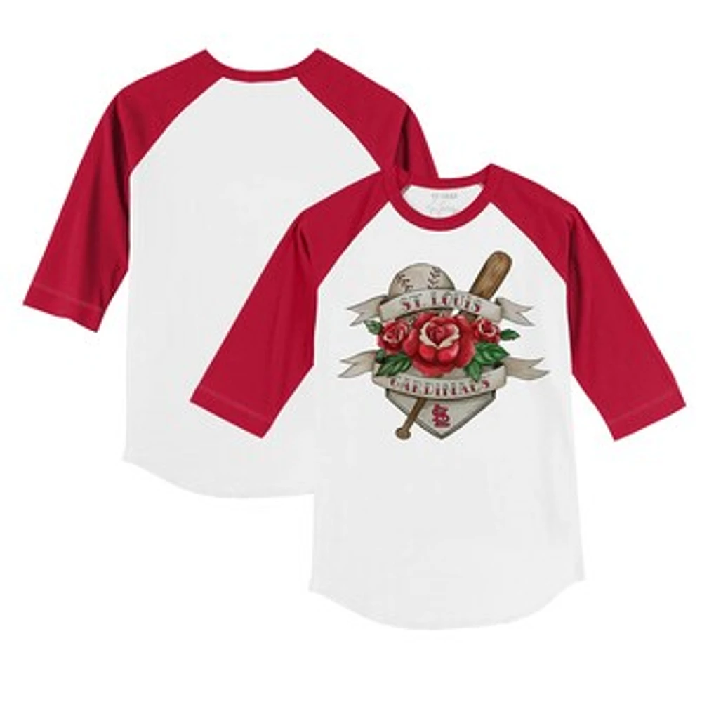 Toddler Tiny Turnip White/Red St. Louis Cardinals Tattoo Rose 3/4-Sleeve Raglan T-Shirt