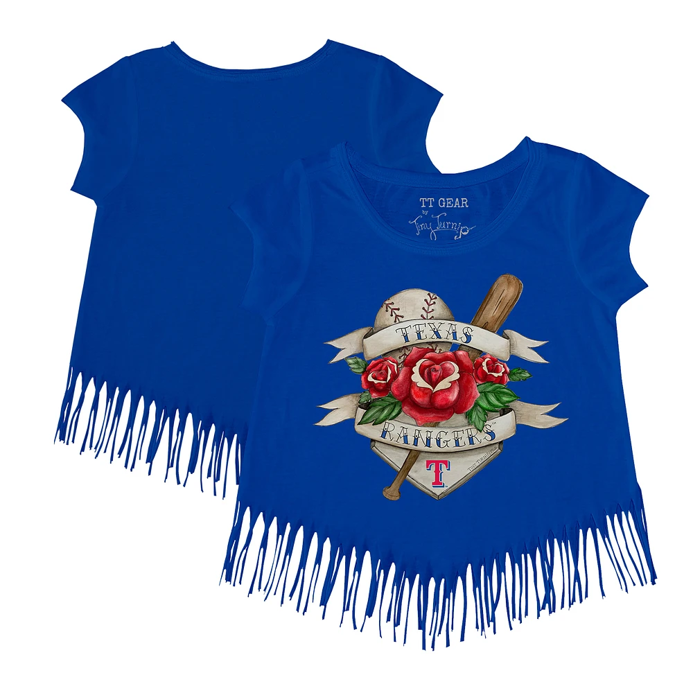 Girls Toddler Tiny Turnip Royal Texas Rangers Tattoo Rose Fringe T-Shirt