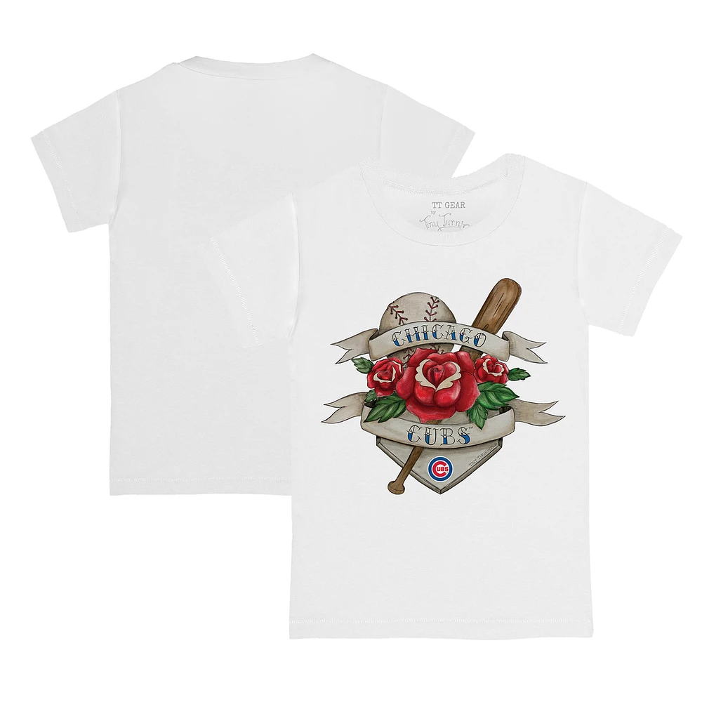 Toddler Tiny Turnip White Chicago Cubs Tattoo Rose T-Shirt
