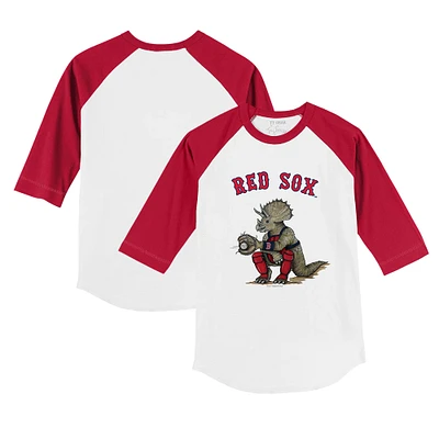 Toddler Tiny Turnip White/Red Boston Red Sox Triceratops 3/4-Sleeve Raglan T-Shirt