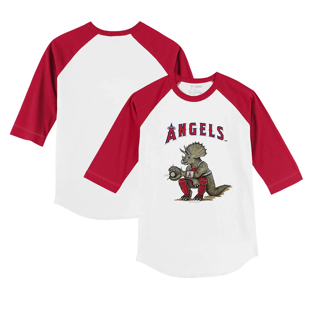 Toddler Tiny Turnip White/Red Los Angeles Angels Triceratops 3/4-Sleeve Raglan T-Shirt