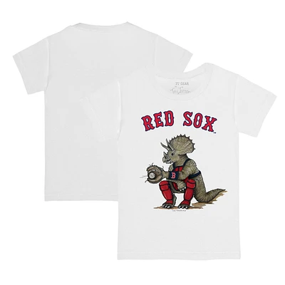 Toddler Tiny Turnip White Boston Red Sox Triceratops T-Shirt