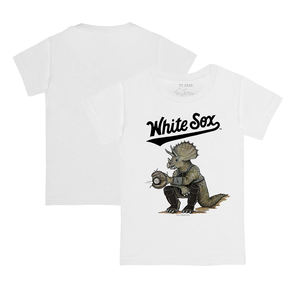 Toddler Tiny Turnip White Chicago Sox Triceratops T-Shirt