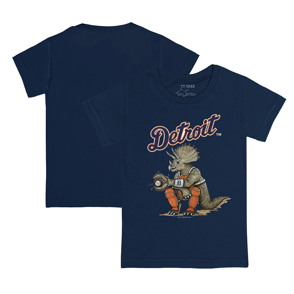 Toddler Tiny Turnip Navy Detroit Tigers Triceratops T-Shirt