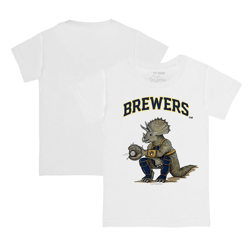 Toddler Tiny Turnip White Milwaukee Brewers Triceratops T-Shirt