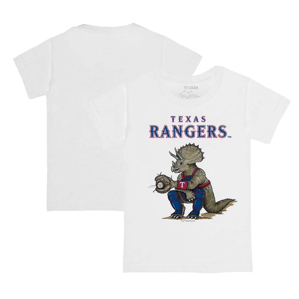 Toddler Tiny Turnip White Texas Rangers Triceratops T-Shirt