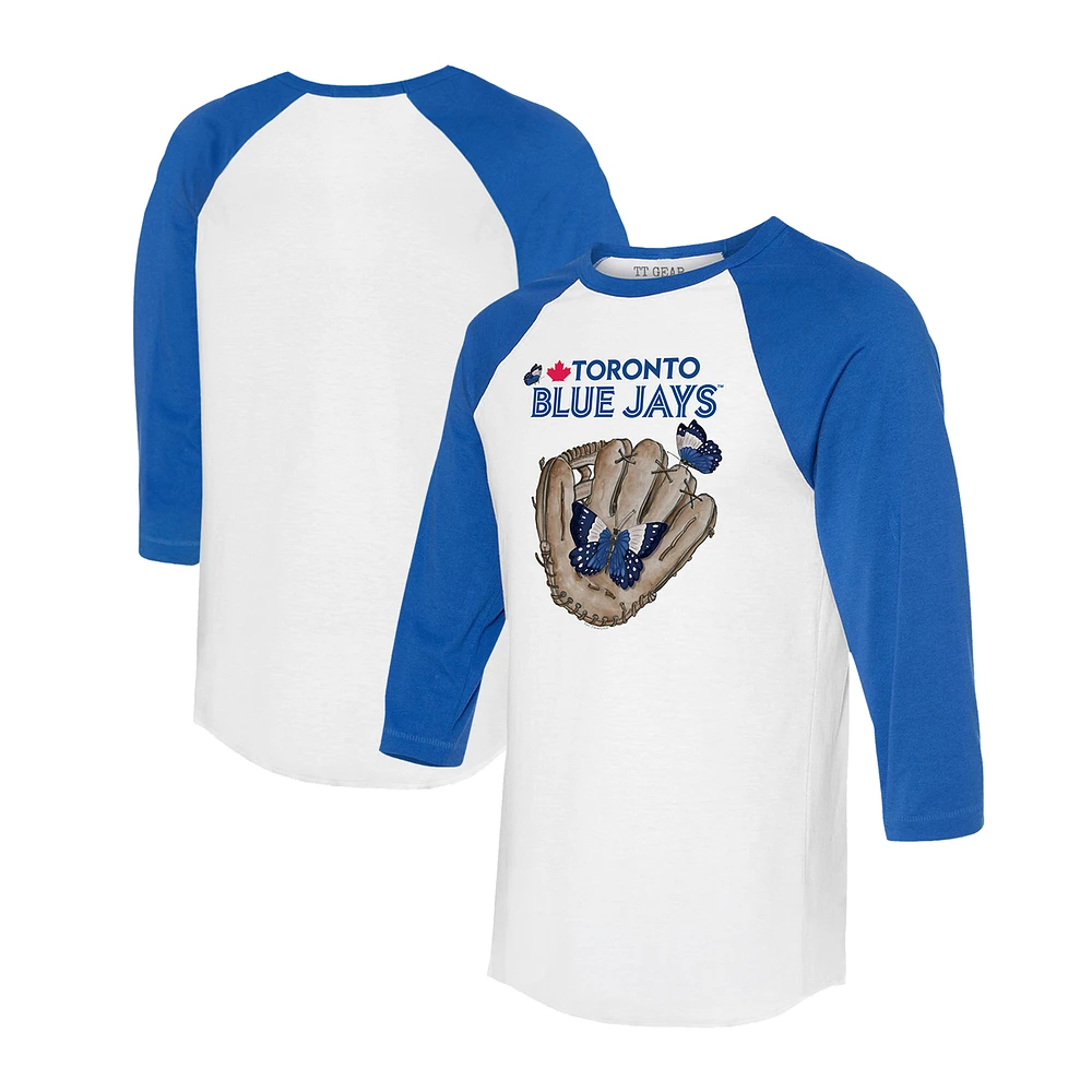 Unisex Tiny Turnip White/Royal Toronto Blue Jays Butterfly Glove 3/4-Sleeve Raglan T-Shirt
