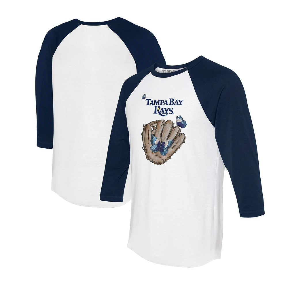 Unisex Tiny Turnip White/Navy Tampa Bay Rays Butterfly Glove 3/4-Sleeve Raglan T-Shirt