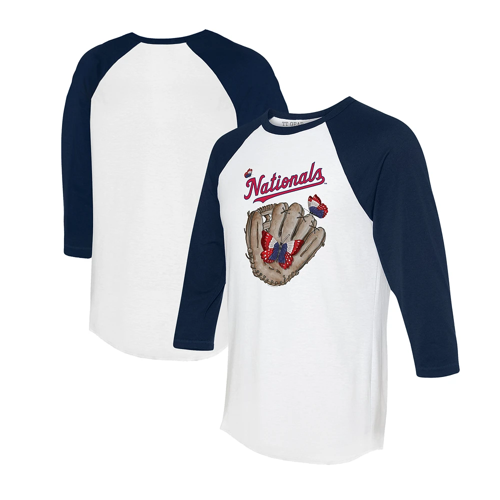 Unisex Tiny Turnip White/Navy Washington Nationals Butterfly Glove 3/4-Sleeve Raglan T-Shirt