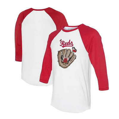 Unisex Tiny Turnip White/Red Cincinnati Reds Butterfly Glove 3/4-Sleeve Raglan T-Shirt