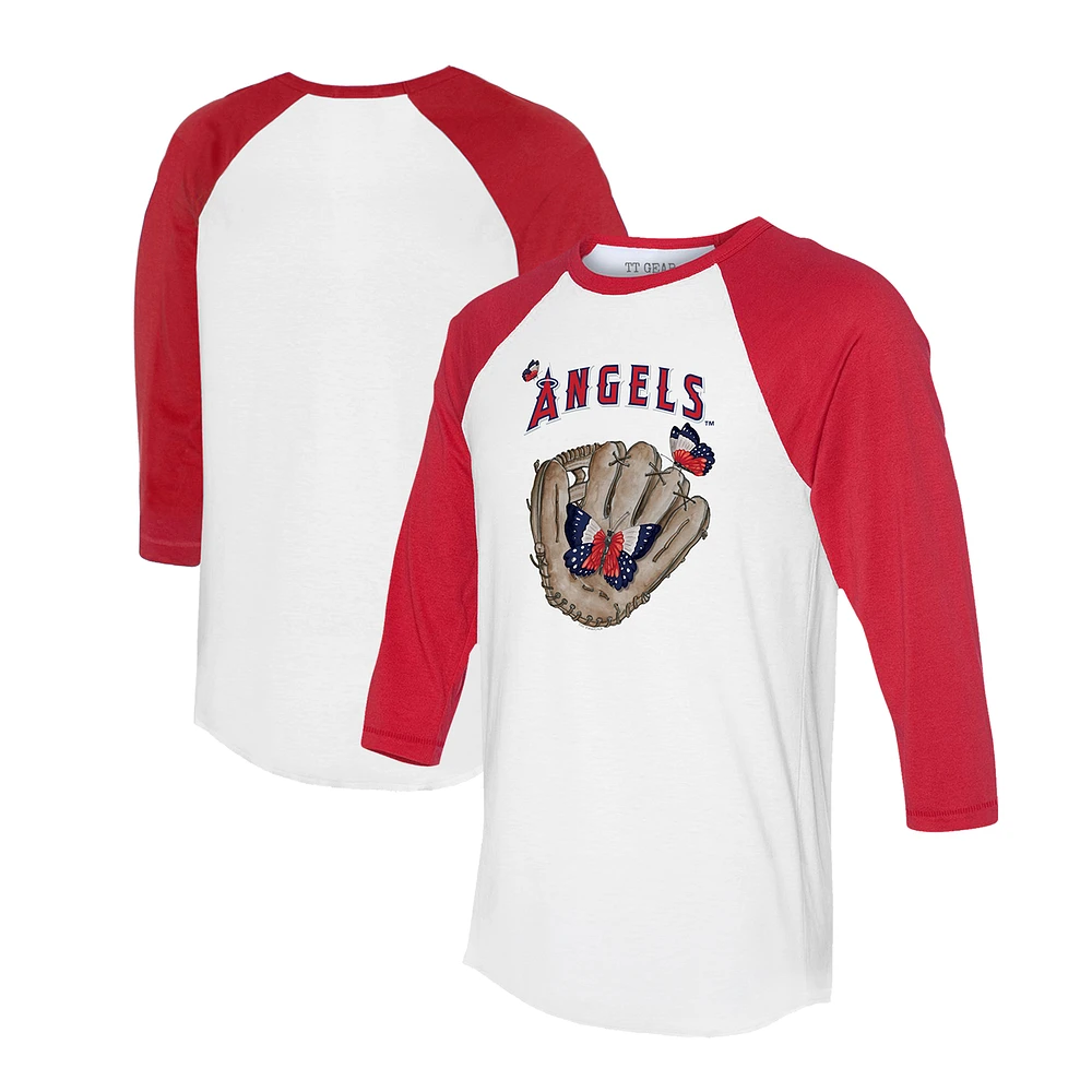 Unisex Tiny Turnip White/Red Los Angeles Angels Butterfly Glove 3/4-Sleeve Raglan T-Shirt