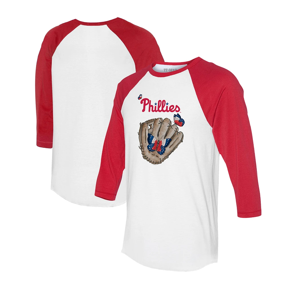 Unisex Tiny Turnip White/Red Philadelphia Phillies Butterfly Glove 3/4-Sleeve Raglan T-Shirt