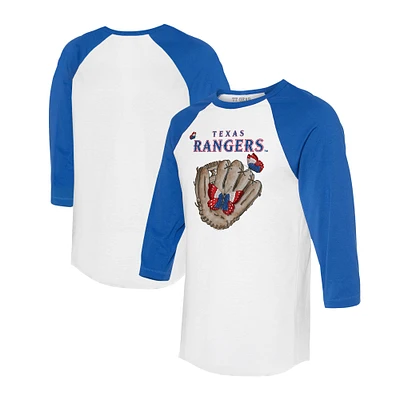 Unisex Tiny Turnip White/Royal Texas Rangers Butterfly Glove 3/4-Sleeve Raglan T-Shirt