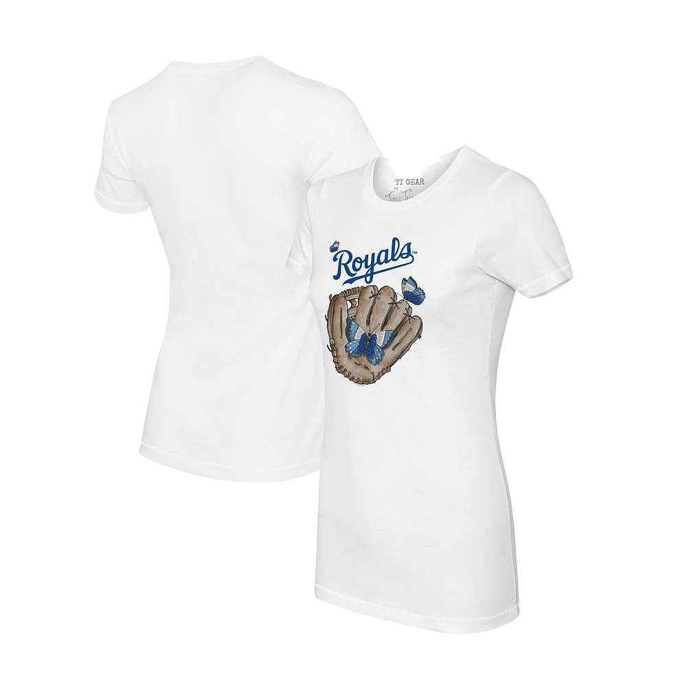 Women's Tiny Turnip White Kansas City Royals Butterfly Glove T-Shirt