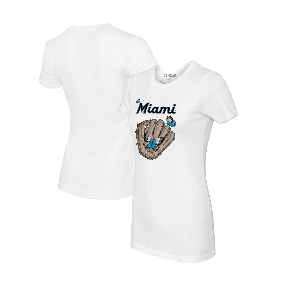 Women's Tiny Turnip White Miami Marlins Butterfly Glove T-Shirt