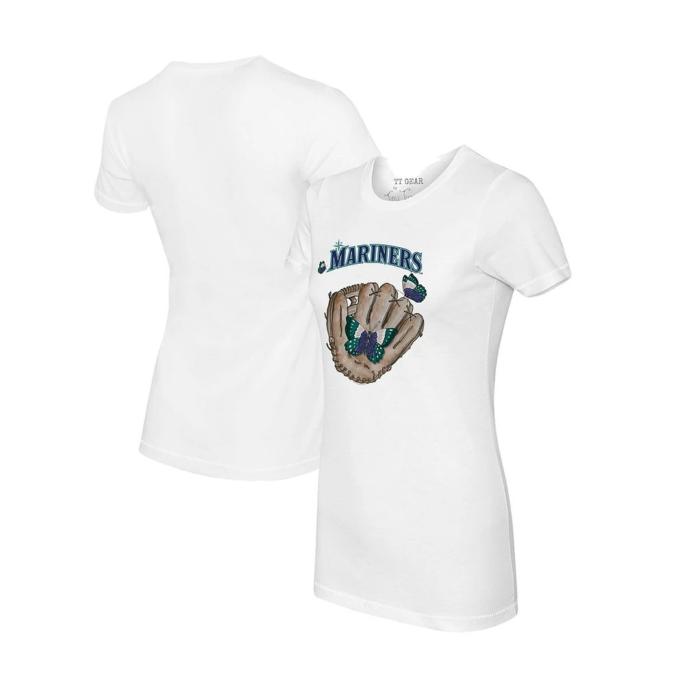 Women's Tiny Turnip White Seattle Mariners Butterfly Glove T-Shirt